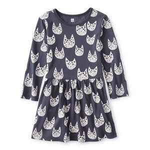 Cat Print Long Sleeve Dress